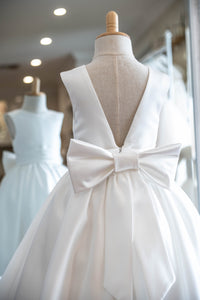 Satin Low V with Pleated Belt Flower Girl Dress - Marilù Midi