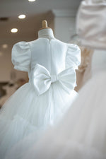 Satin and Tulle Puff Sleeve Flower Girl Dress - Audrey