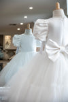 Satin and Tulle Puff Sleeve Flower Girl Dress - Audrey