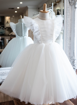 Butterfly Sleeve 3/4 Length Tulle Flowergirl Dress - Chloe