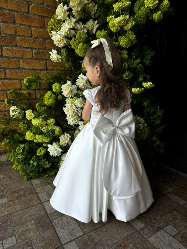 Satin Capped Sleeve Flowergirl Dress with Bow - Kiara