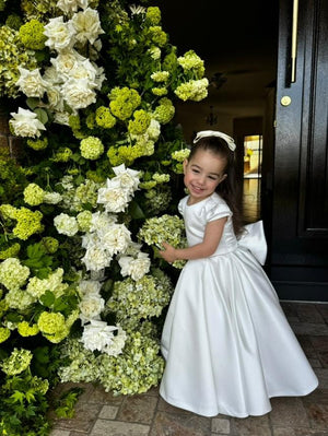 Satin Capped Sleeve Flowergirl Dress with Bow - Kiara