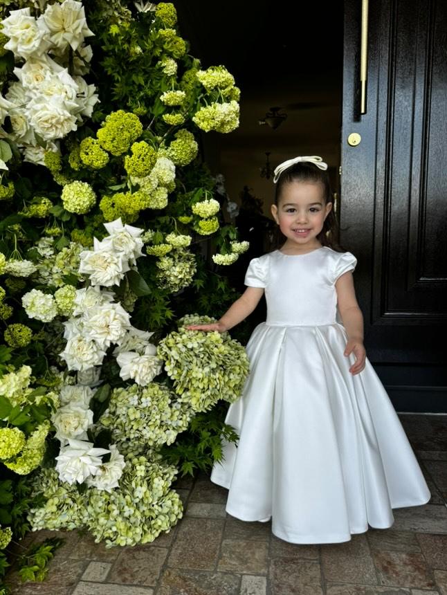 Satin Capped Sleeve Flowergirl Dress with Bow - Kiara