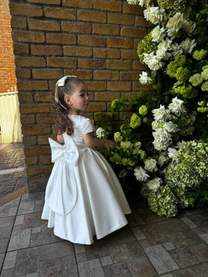 Satin Capped Sleeve Flowergirl Dress with Bow - Kiara