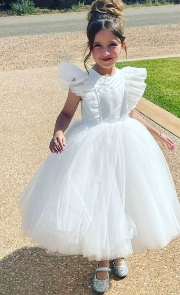 Butterfly Sleeve 3/4 Length Tulle Flowergirl Dress - Chloe