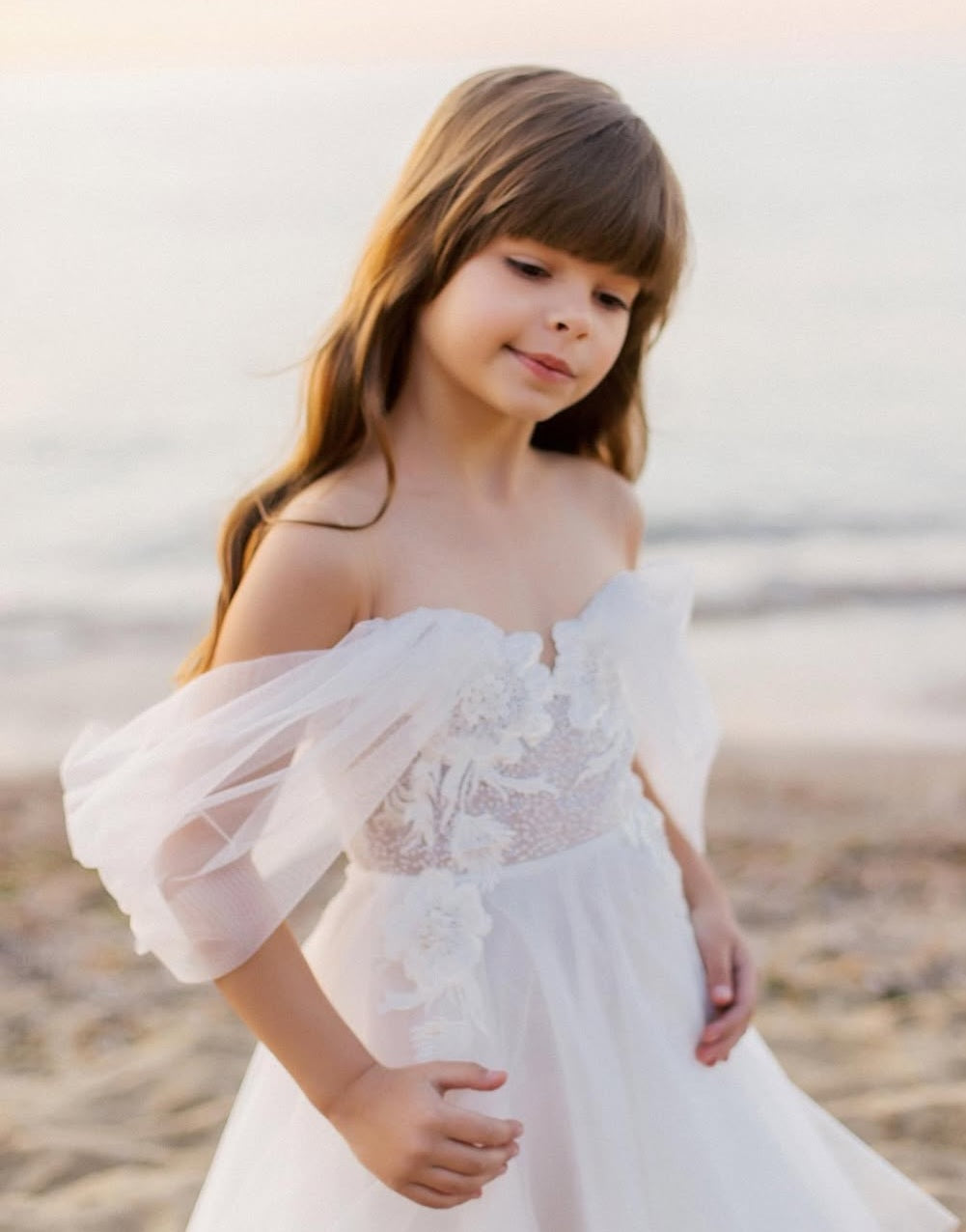 Soft Premium Lace and Tulle Hi-Low Off the Shoulder Dress