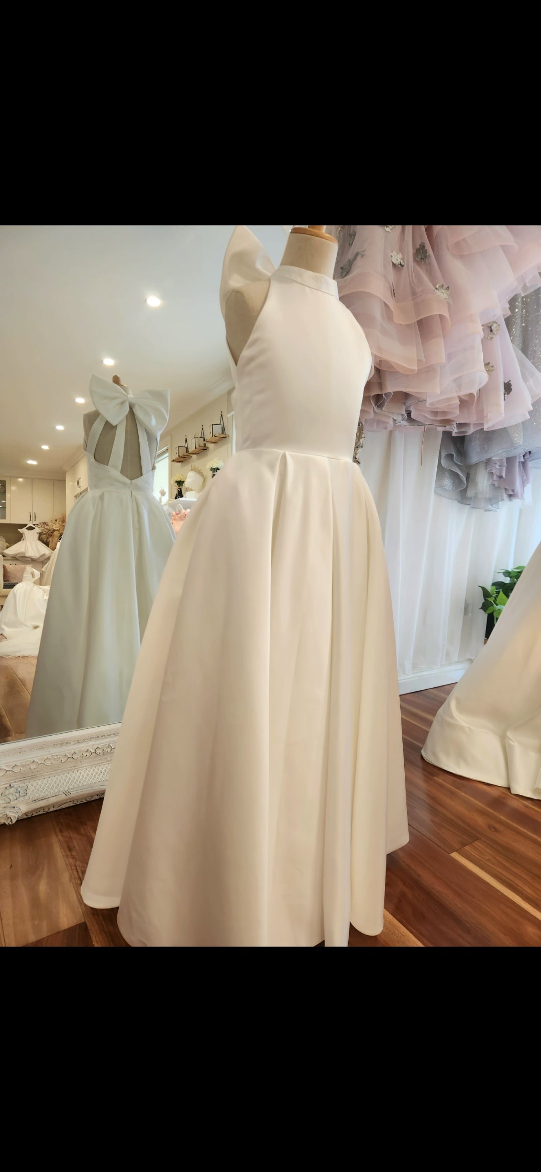 Laurent Halter Neck Satin Dress with Detachable Bow