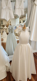 Laurent Halter Neck Satin Dress with Detachable Bow