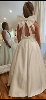 Laurent Halter Neck Satin Dress with Detachable Bow