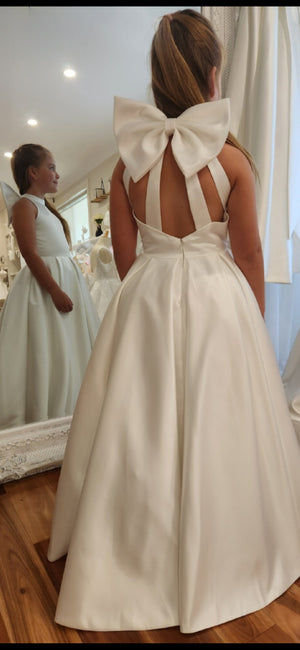 Laurent Halter Neck Satin Dress with Detachable Bow