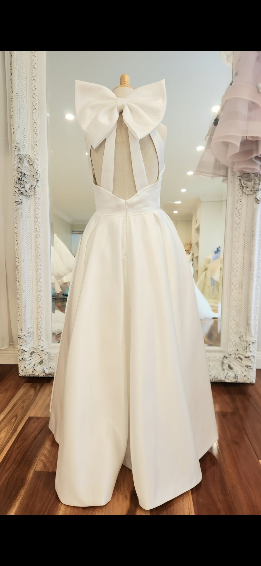 Laurent Halter Neck Satin Dress with Detachable Bow