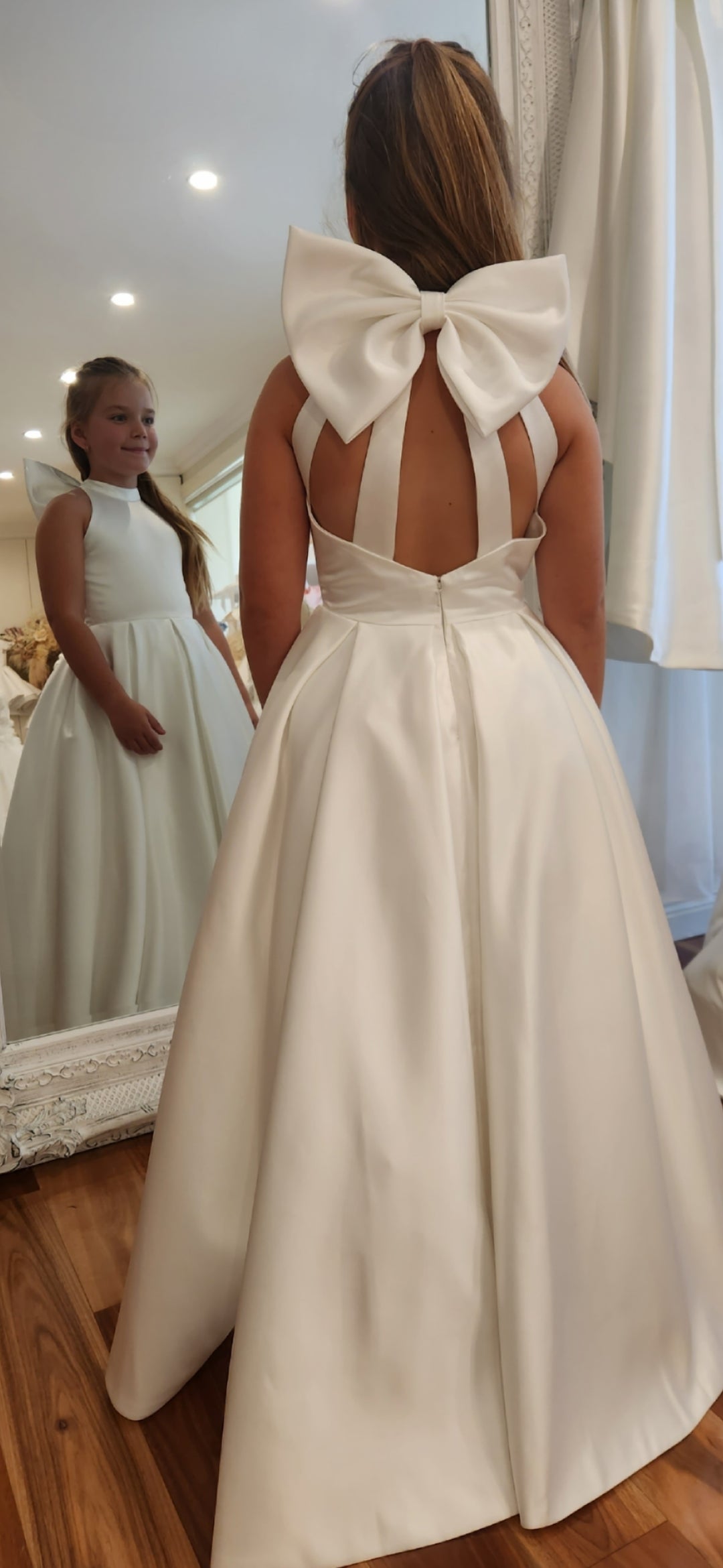 Laurent Halter Neck Satin Dress with Detachable Bow