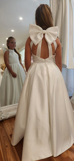 Laurent Halter Neck Satin Dress with Detachable Bow