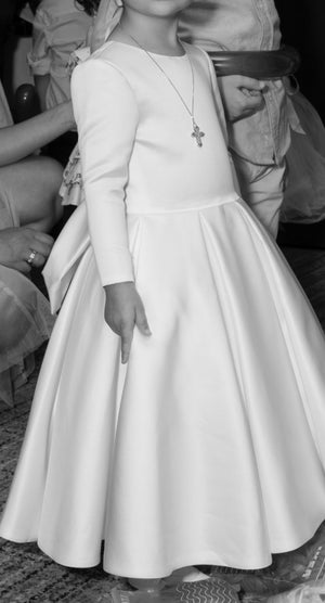 Satin Long Sleeve Flowergirl Dress with Bow - Kiara