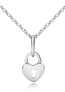 Love Heart Lock Pendant & Necklace - Sterling Silver