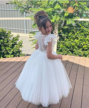 Butterfly Sleeve 3/4 Length Tulle Flowergirl Dress - Chloe