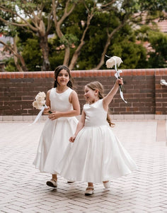 Flowergirl satin dress with bow Kiara Midi