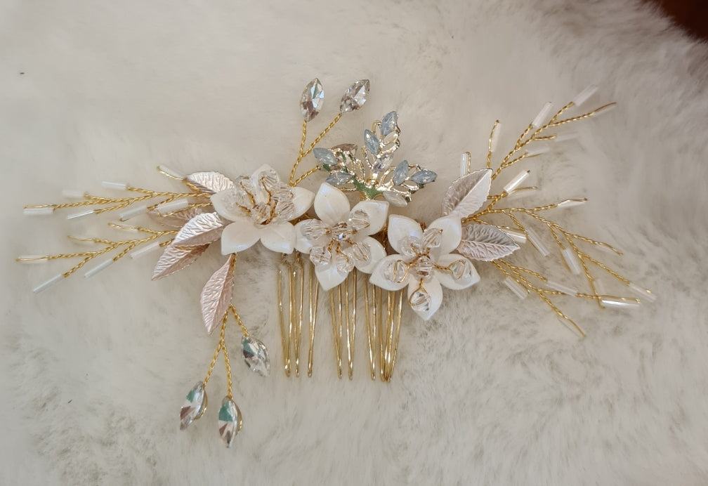 Blush & Rose Gold Floral Hair Comb